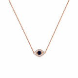 14K Gold Sapphire Evil Eye Diamond Pendant Necklace