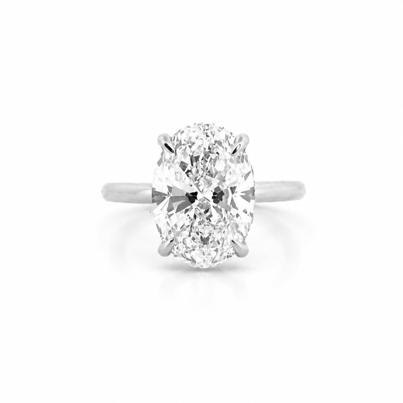 14K Gold 4.00 Carat Oval Lab Grown Diamond Under Halo Solitaire Engagement Ring