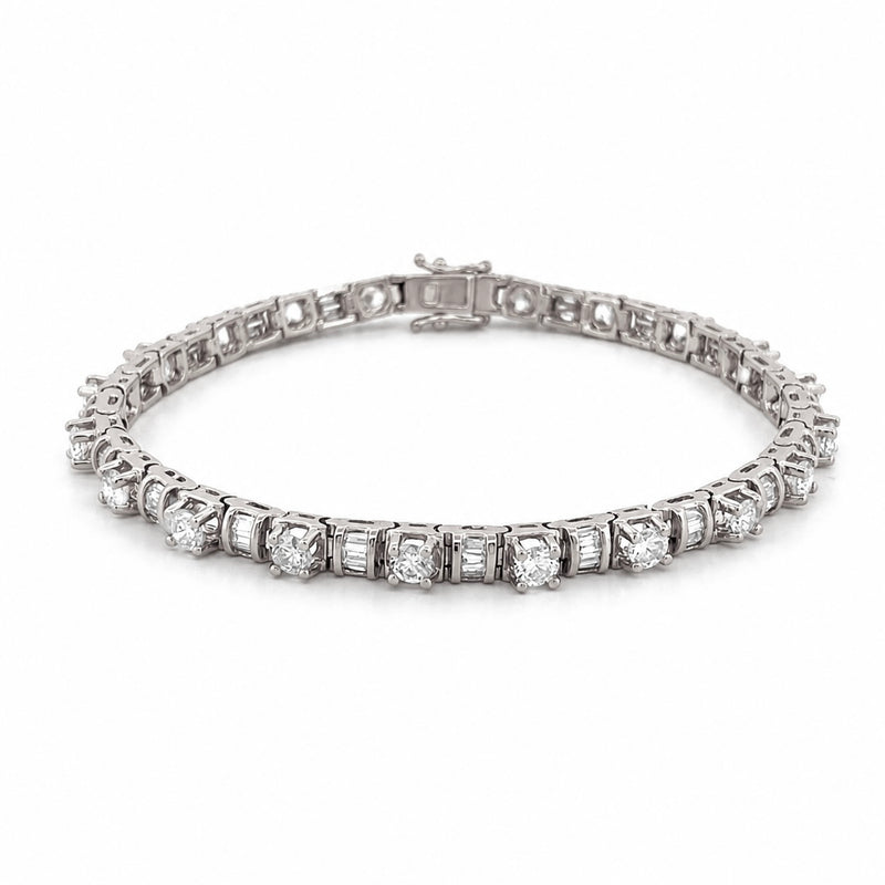 14K Gold Round and Baguette Natural Diamond Tennis Bracelet