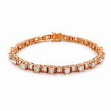 14K Gold Round and Baguette Natural Diamond Tennis Bracelet