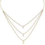 14K Gold 3 Layer Round and Pear Cut Diamond Necklace