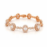 14K Gold Oval Baguette Cluster Natural Diamond Bracelet