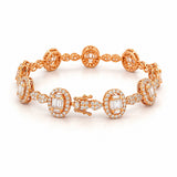 14K Gold Oval Baguette Cluster Natural Diamond Bracelet