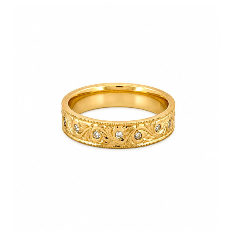 14K Gold Filigree Diamond Inset Band