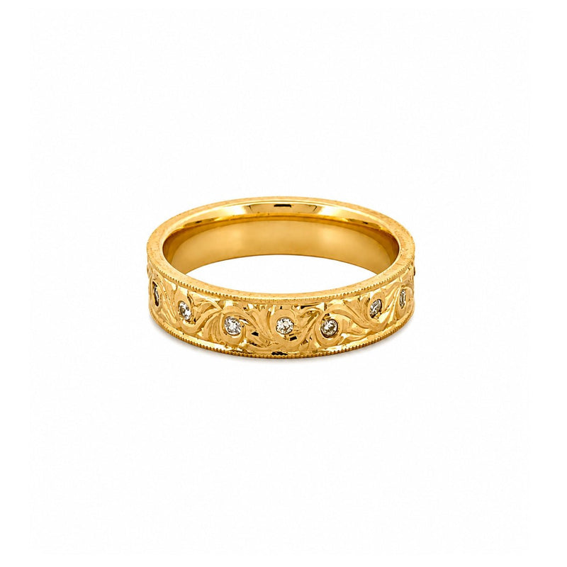 14K Gold Filigree Diamond Inset Band