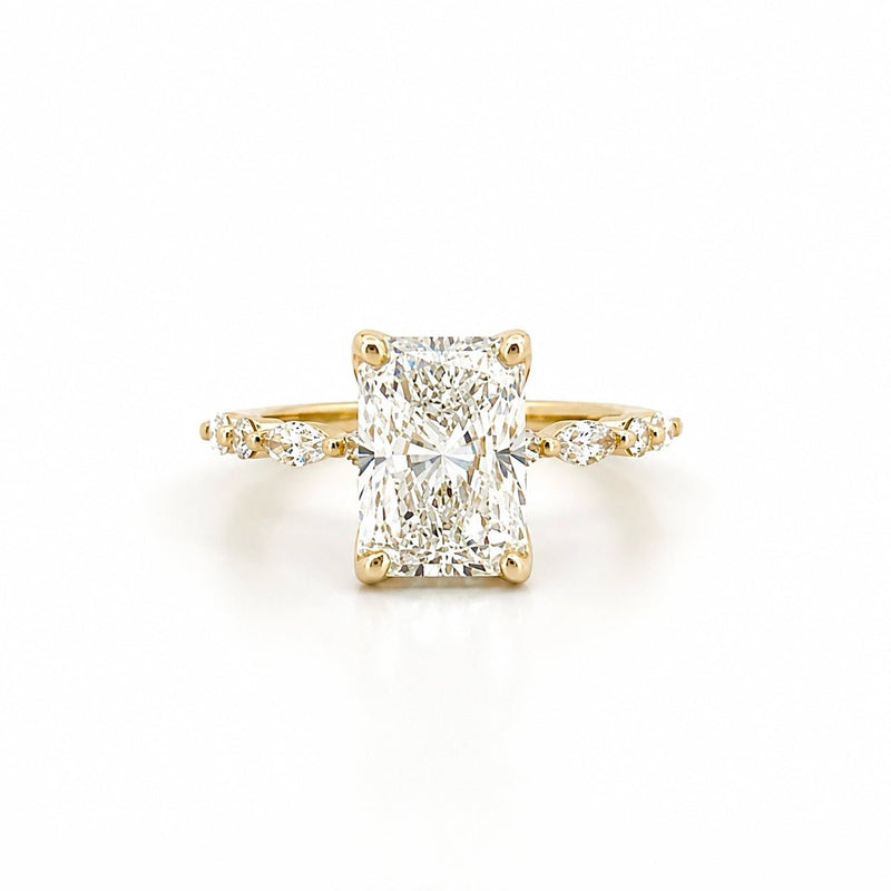 14K Gold Lab Grown Radiant Diamond Single Prong Round and Marquise Engagement Ring