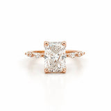 14K Gold Lab Grown Radiant Diamond Single Prong Round and Marquise Engagement Ring