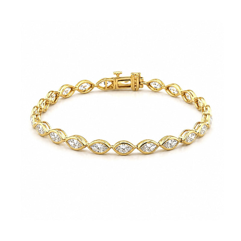 14K Gold East West Lab Grown Marquise Bezel Diamond Tennis Bracelet
