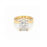 14K Gold Lab Grown Elongated Cushion Diamond Engagement Ring with Diamond Walls and Under Halo