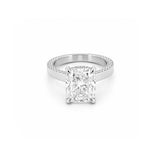 14K Gold Lab Grown Elongated Cushion Diamond Engagement Ring with Diamond Walls and Under Halo