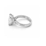 14K Gold Lab Grown Elongated Cushion Diamond Engagement Ring with Diamond Walls and Under Halo