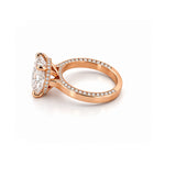 14K Gold Lab Grown Elongated Cushion Diamond Engagement Ring with Diamond Walls and Under Halo