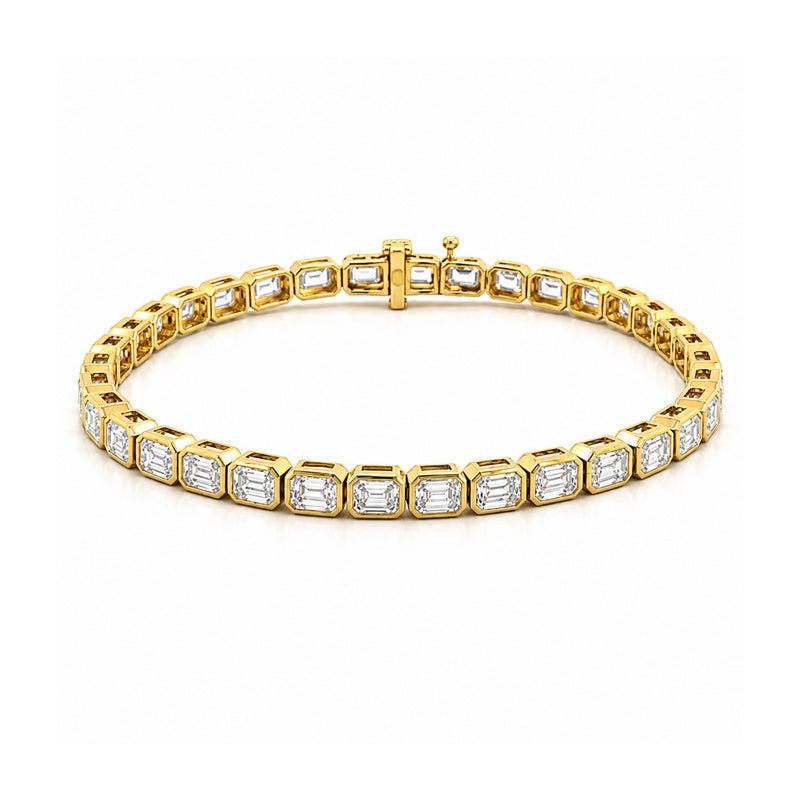 14K Gold East West Lab Grown Emerald Cut Diamond Bezel Tennis Bracelet