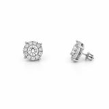14K Gold Round Diamond Halo Stud Earrings