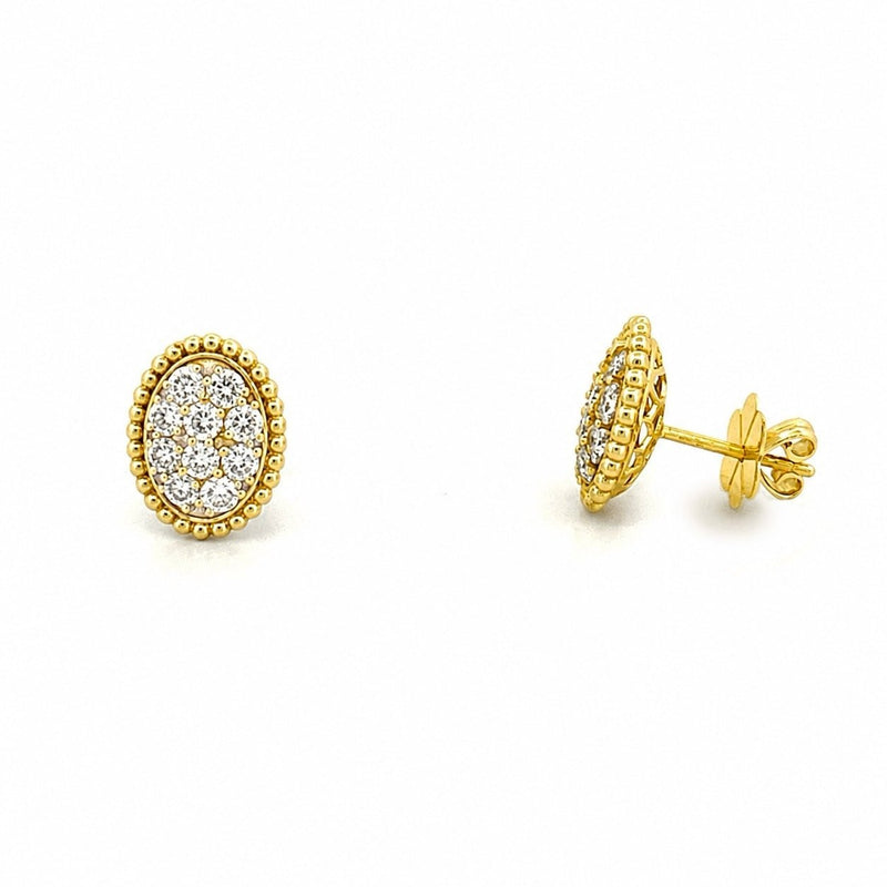 14K Gold Oval Cluster Beaded Stud Earrings