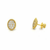 14K Gold Oval Cluster Beaded Stud Earrings