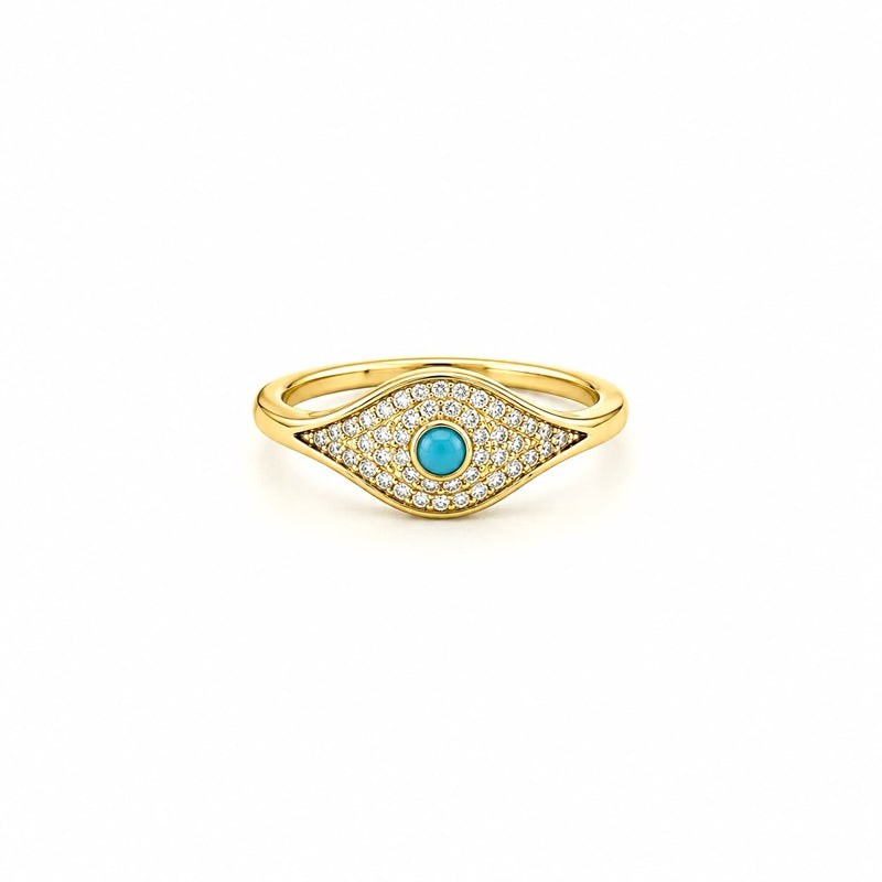14K Gold Curved Evil Eye Diamond Pavé Band