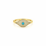 14K Gold Curved Evil Eye Diamond Pavé Band