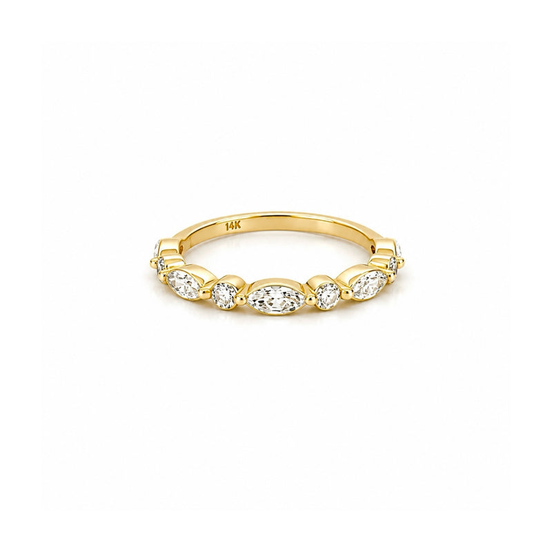 14K Gold Marquise and Round Diamond Single Prong Band