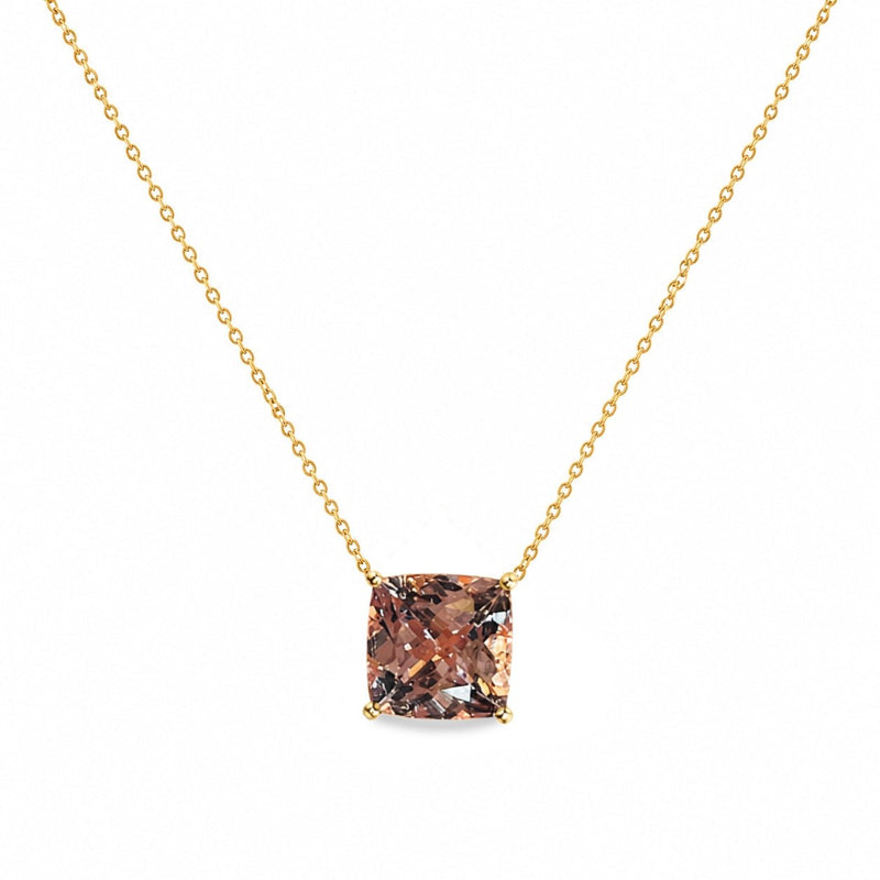 14K Gold 2.00 Carat Cushion Morganite Pendant