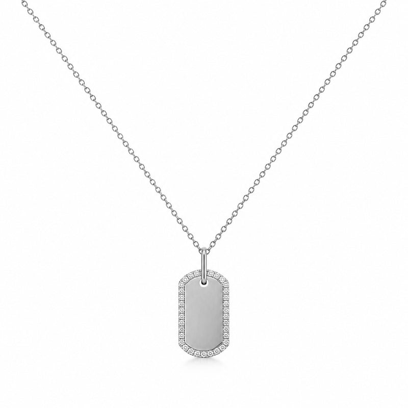14K Gold Dog Tag Diamond Necklace