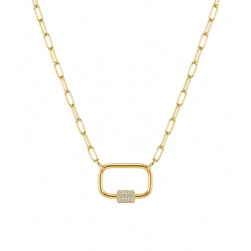 14K Gold Paper Clip with Diamond Lock Necklace
