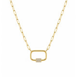 14K Gold Paper Clip with Diamond Lock Necklace