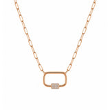 14K Gold Paper Clip with Diamond Lock Necklace