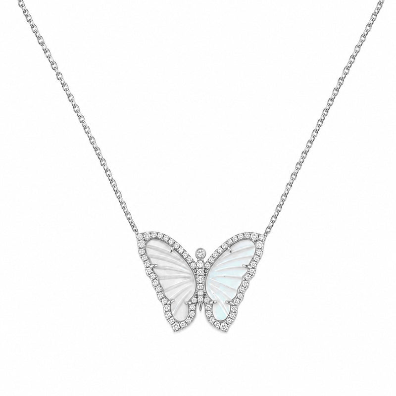 14K Gold Pearl Butterfly Diamond Necklace