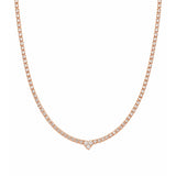 14k Gold Half Tennis Half Paper Clip 3-Round Heart Diamond Necklace