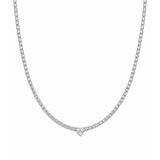 14k Gold Half Tennis Half Paper Clip 3-Round Heart Diamond Necklace