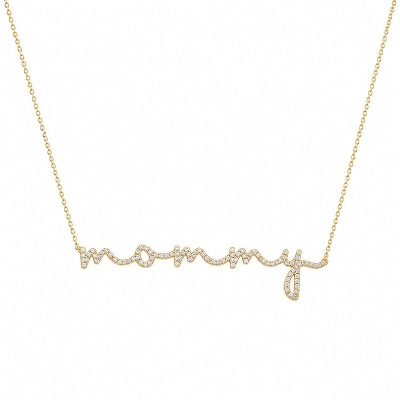 14K Gold Cursive Mommy Diamond Necklace