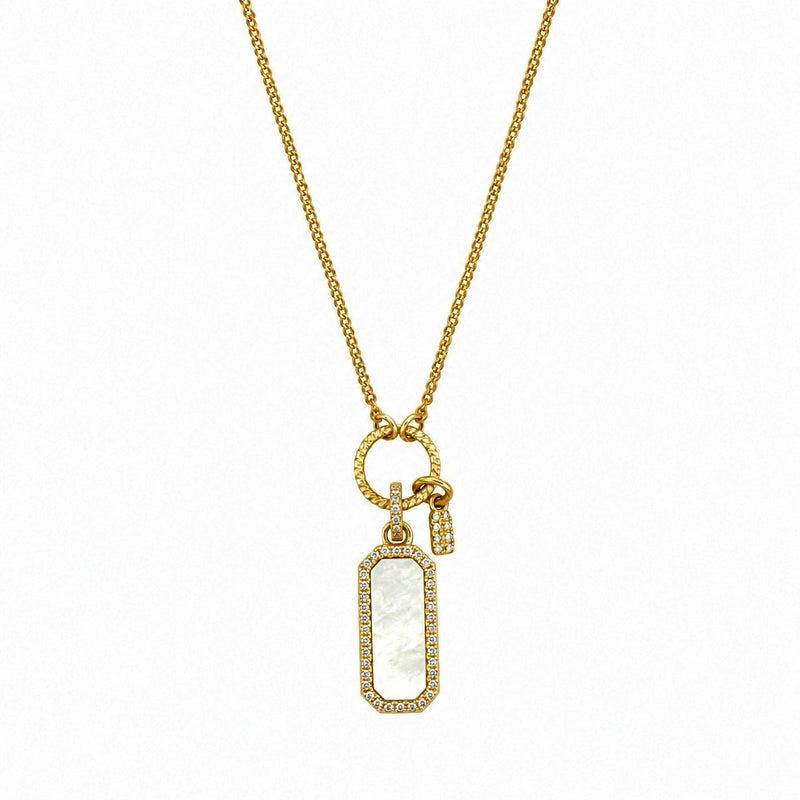 14K Gold Mother of Pearl ID Diamond Pendant Necklace