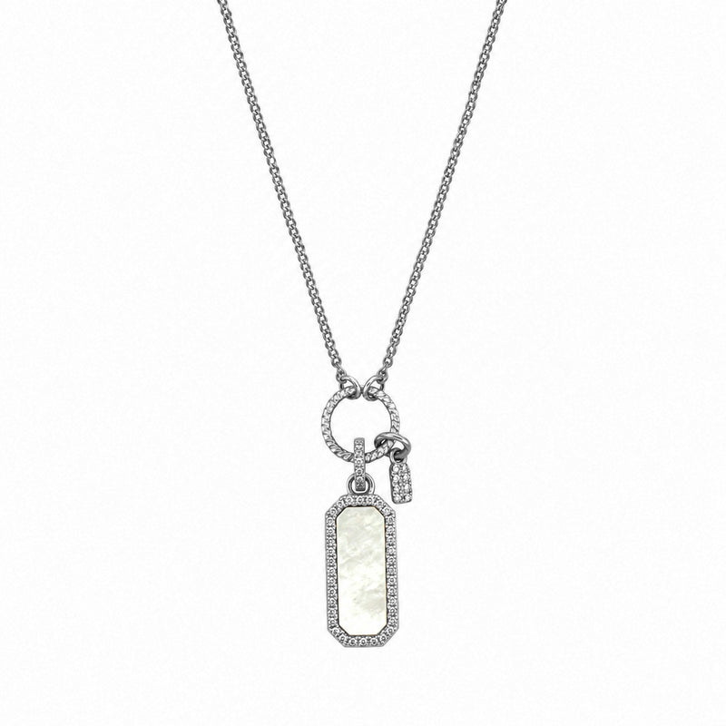 14K Gold Mother of Pearl ID Diamond Pendant Necklace