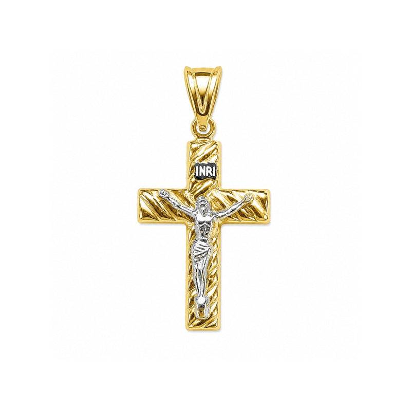 14K Gold Two-Tone Braided Crucifix Pendant