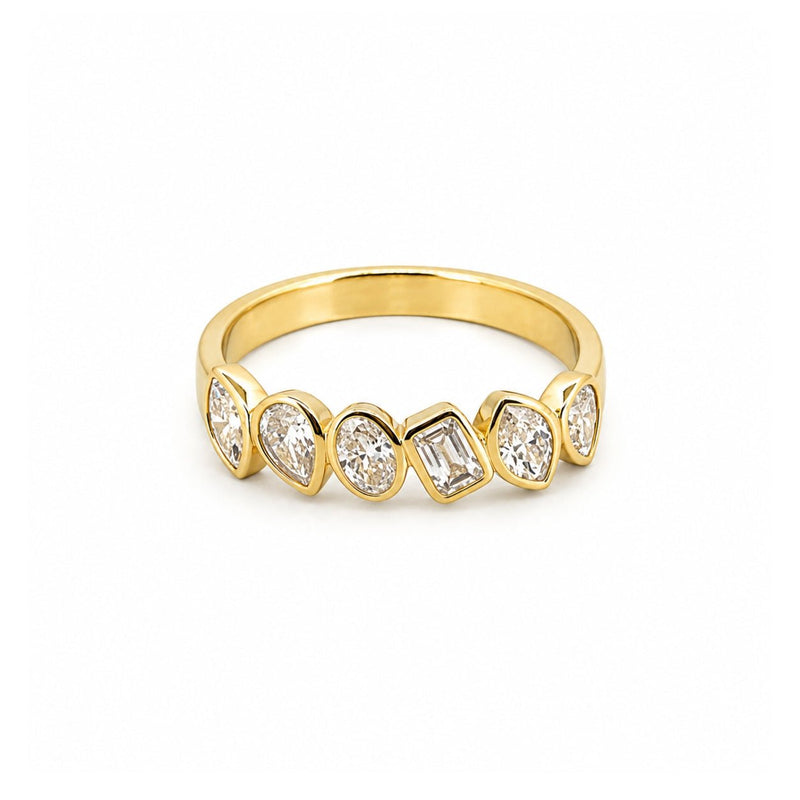 14K Gold Multi Shape Diamond Bezel Band