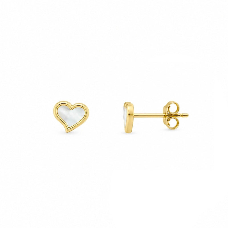 14K Gold Mother of Pearl Heart Earrings