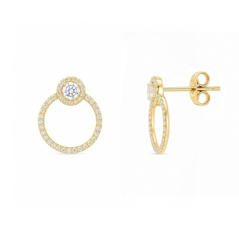 14K Gold Diamond Circle Earrings