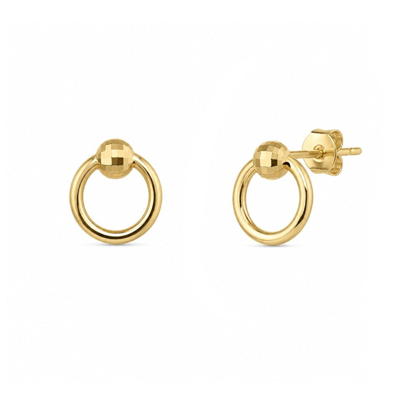 14K Gold Diamond Cut Ball Hoop Earrings