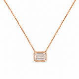 14K Gold East West Lab Grown Emerald Diamond Bezel Pendant Necklace
