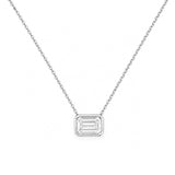 14K Gold East West Lab Grown Emerald Diamond Bezel Pendant Necklace