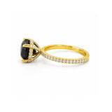 14K Gold Diamond Under Halo with 2 Carat Black Diamond Engagement Ring