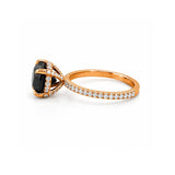 14K Gold Diamond Under Halo with 2 Carat Black Diamond Engagement Ring