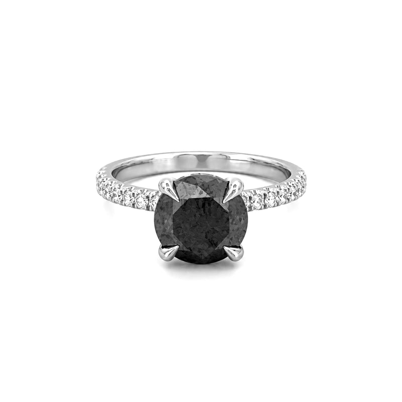 14K Gold Diamond Under Halo with 2 Carat Black Diamond Engagement Ring