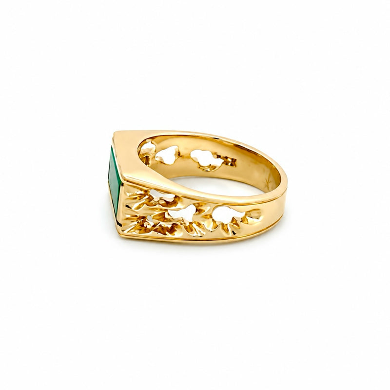 14K Gold Flat Jade Bar Signet Band