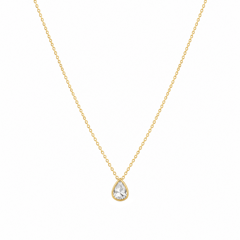 14K Gold Bezel Pear Diamond Pendant