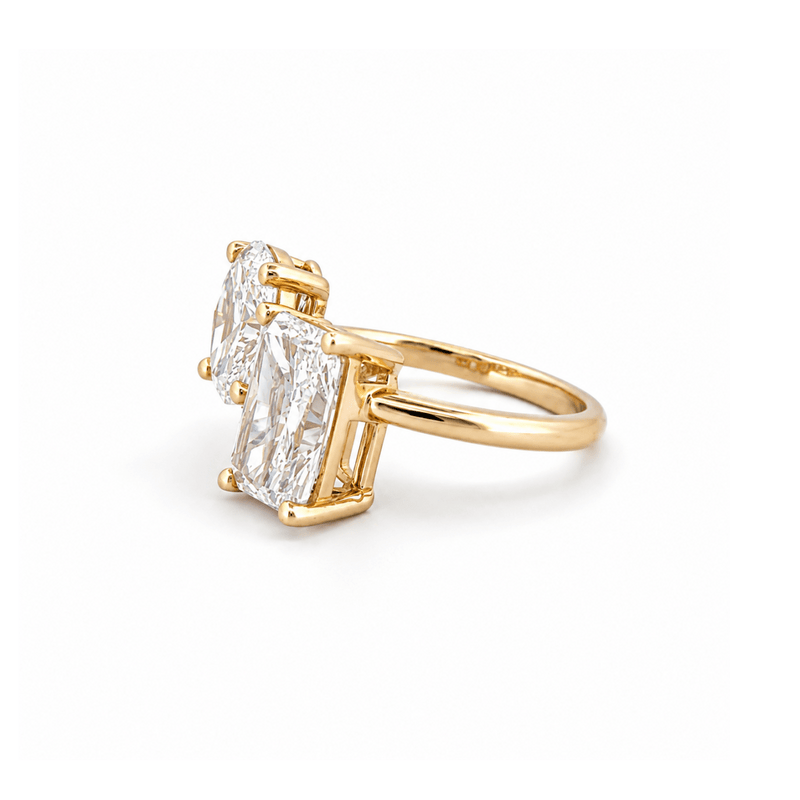 14K Gold 4.00 Carat Lab Grown Toi et Moi Oval and Radiant Engagement Ring