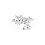 14K Gold 4.00 Carat Lab Grown Toi et Moi Oval and Radiant Engagement Ring