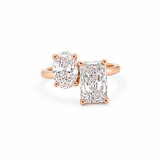 14K Gold 4.00 Carat Lab Grown Toi et Moi Oval and Radiant Engagement Ring