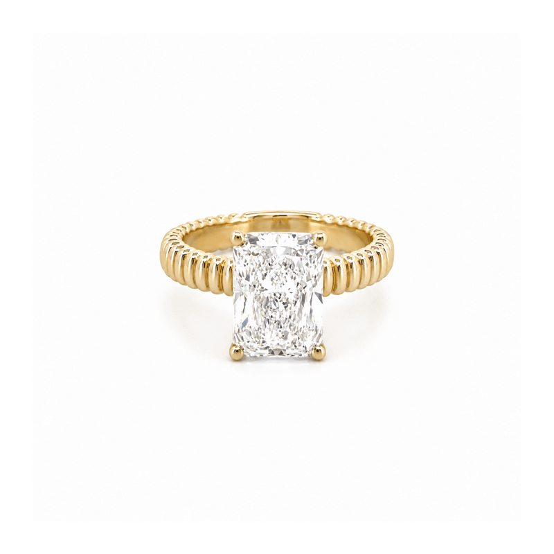 14K Gold 4.00 Carat Lab Grown Radiant Ribbed Solitaire Engagement Ring